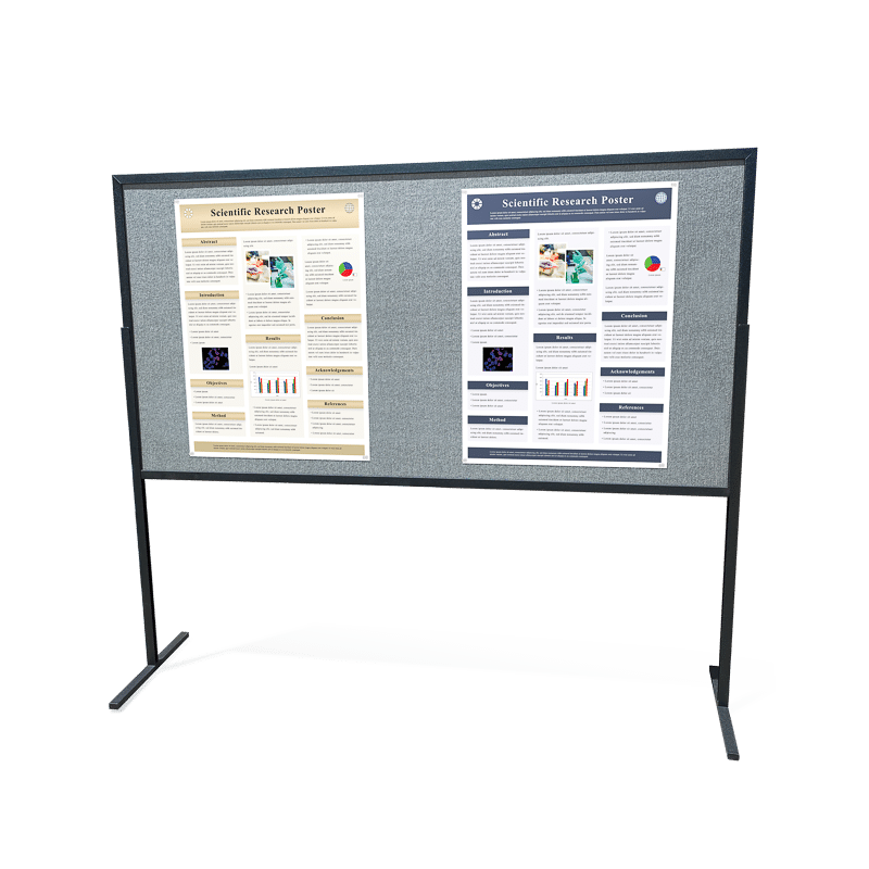 Two 30 by 40-inch portrait aligned research posters on a 4 by 8-foot self-standing poster board