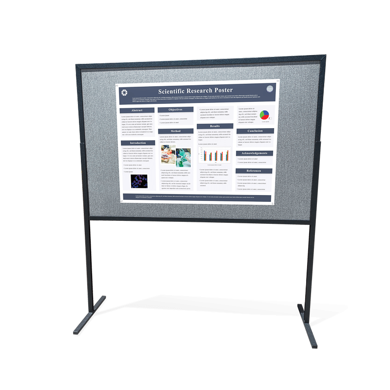 36 by 48-inch landscape aligned research poster on a 4 by 6-foot self-standing poster board