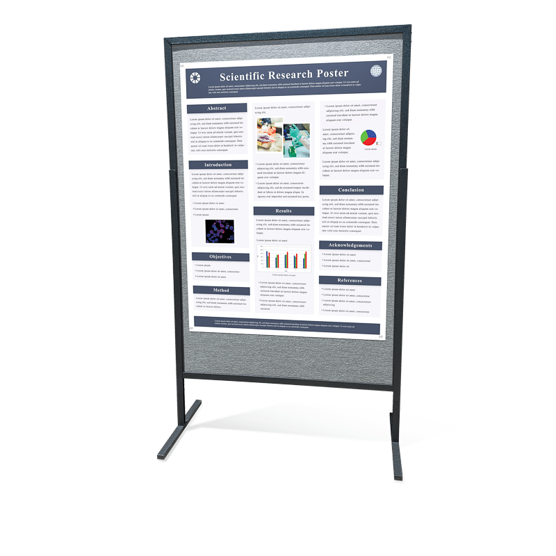 42 by 56-inch portrait aligned research poster on a 4 by 6-foot vertical self-standing poster board