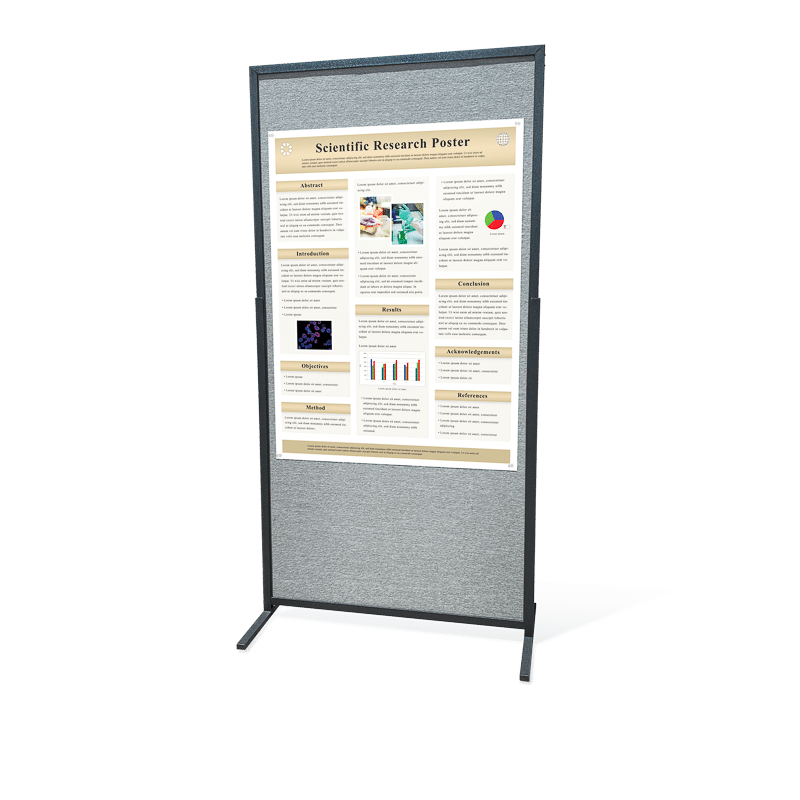 42 by 56-inch portrait aligned research poster on a 4 by 8-foot vertical self-standing poster board
