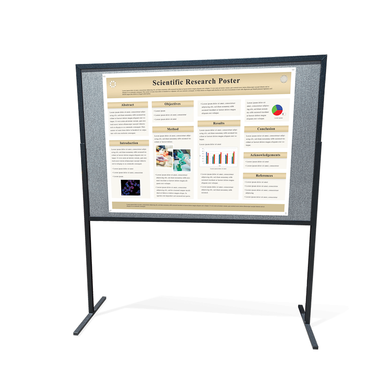 42 by 56-inch landscape aligned research poster on a 4 by 6-foot self-standing poster board