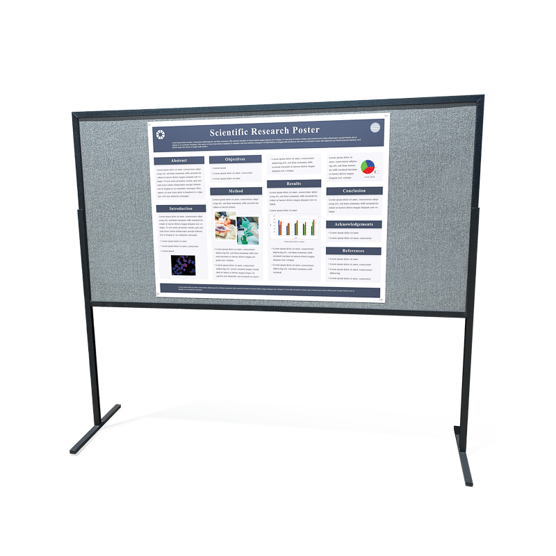 42 by 56-inch landscape aligned research poster on a 4 by 8-foot self-standing poster board
