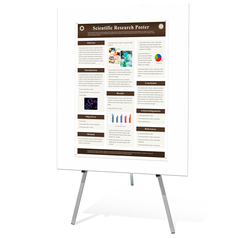 Thirty by forty inch portrait-oriented research poster on a vertical easel poster board