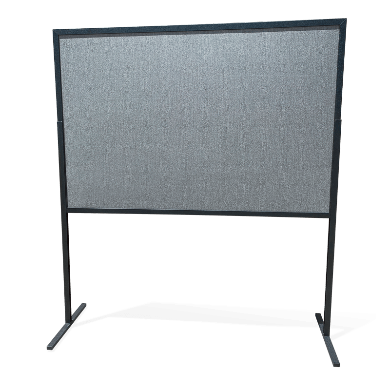 4 by 6-foot self-standing two-sided poster board with a black frame and gray velcro receptive fabric